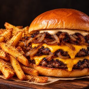 Το διπλοτσιλλιμένο /  Double Smash Burger - Με πατάτες